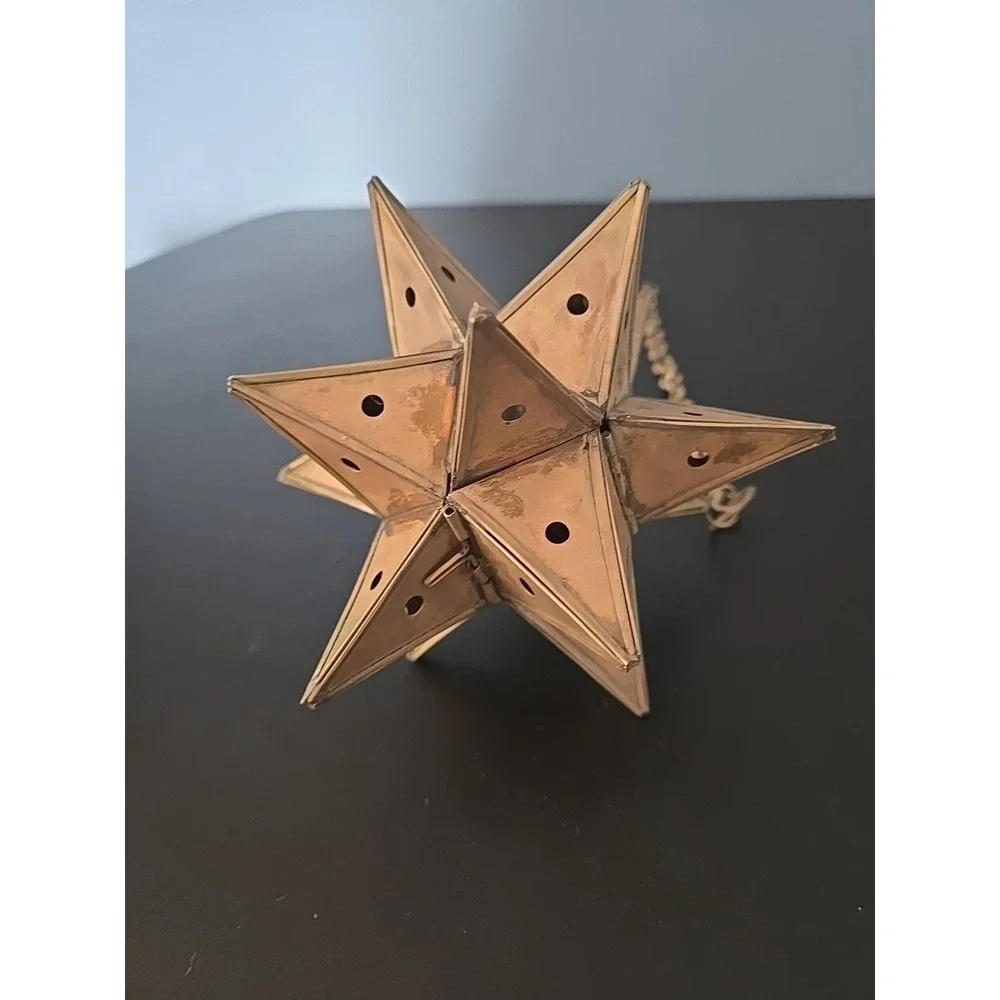 Vtg. Moravian Star Pierced Metal Votive Candle Pendant Hanging Light 6